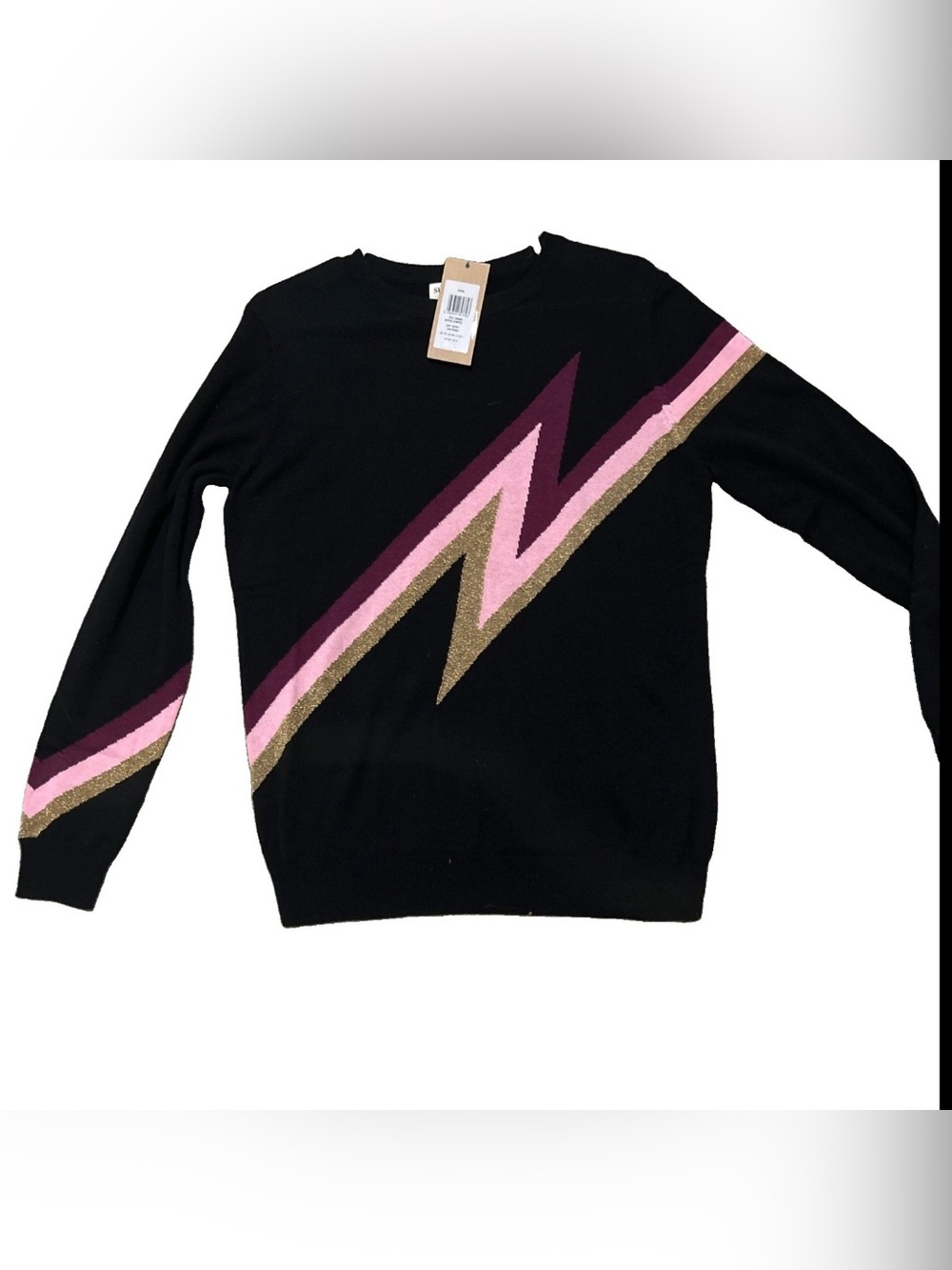 Sugarhill Brighton Sweater Womens 8 Black Lightening Bolt Crew Neck Knit Jumper